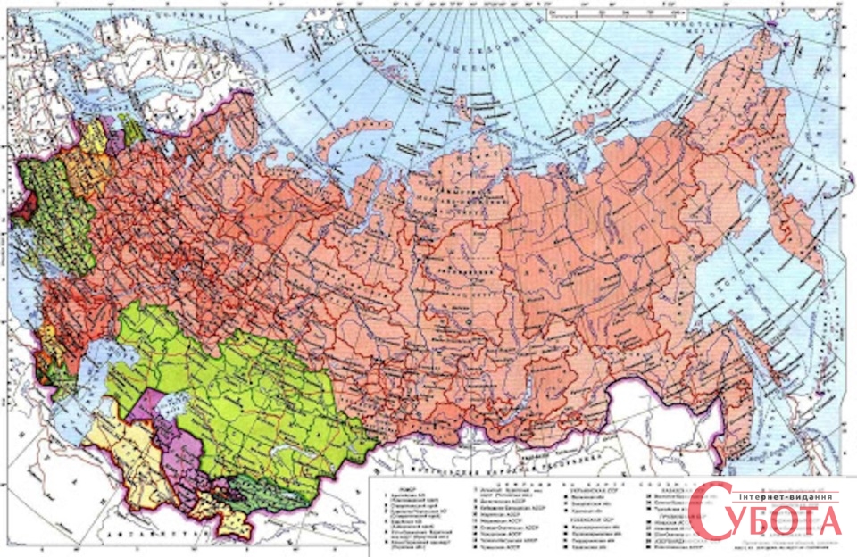 Політична карта колишнього СРСР, кордони якого Росія намагається відновити