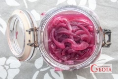 Pickled red onion in jar