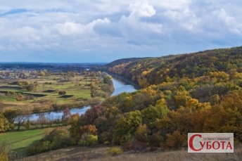 River and forest in the fall Ukrainian landscape