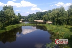 Річка Уборть в Олевську, серпень 2015 року
